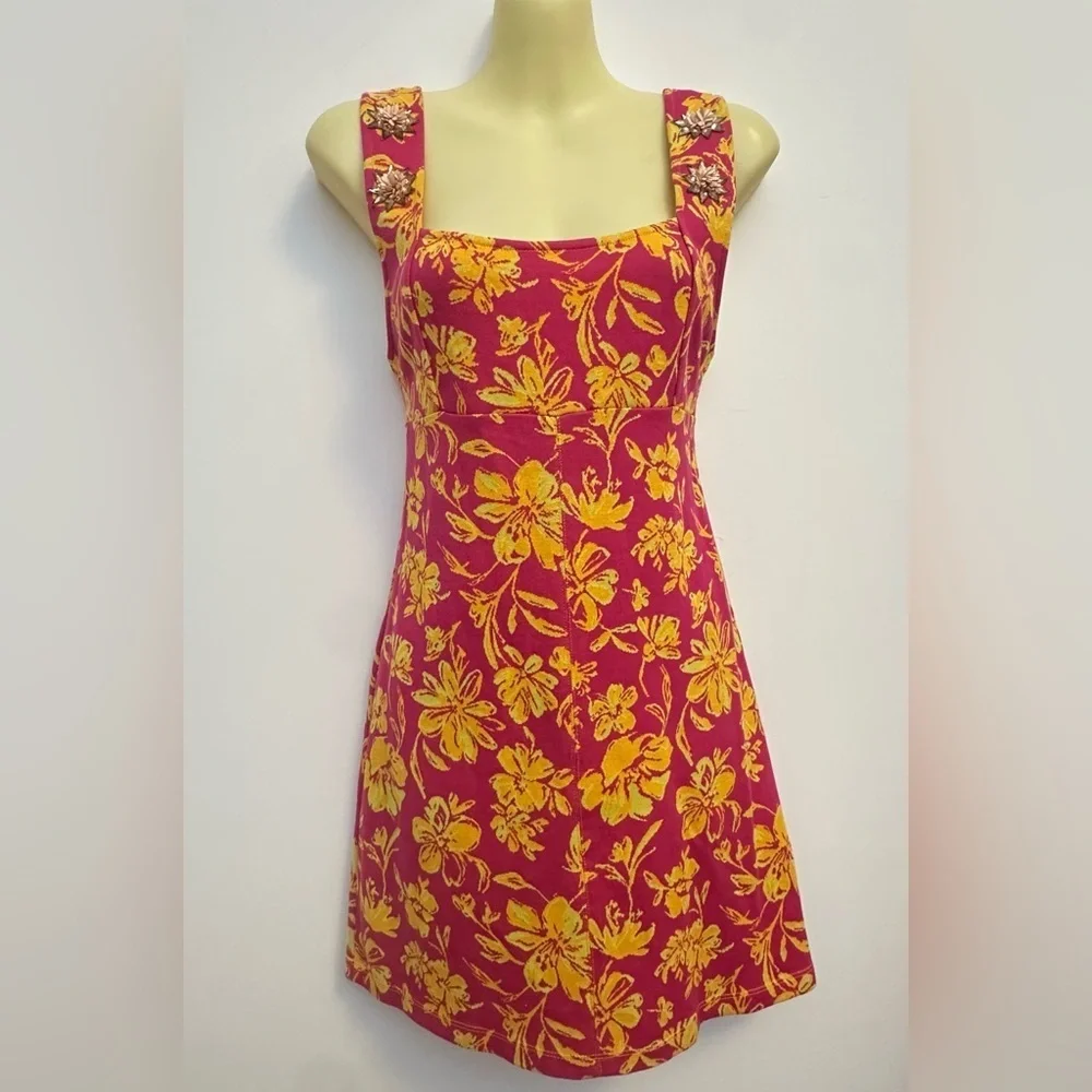 Zara Pink and Orange Floral Mini Dress - Picture 1 of 7